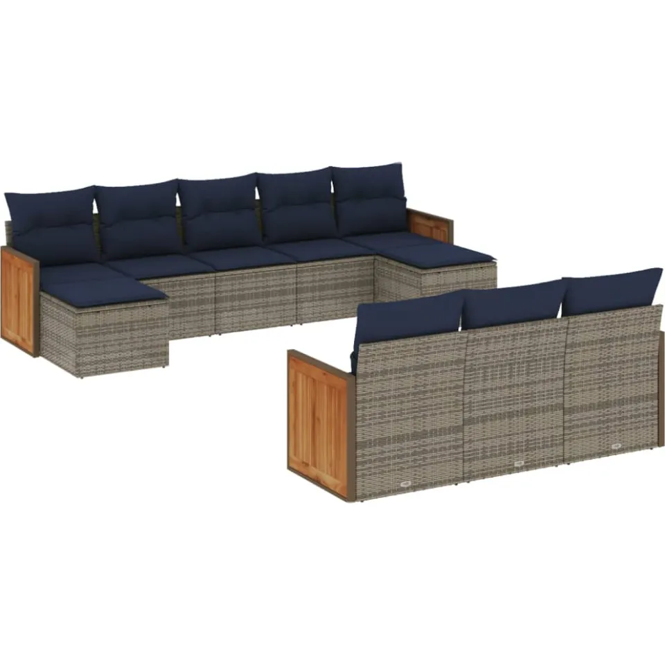 vidaXL 10-delige tuinbankset met kussens, grijs polyrotan, foto 3