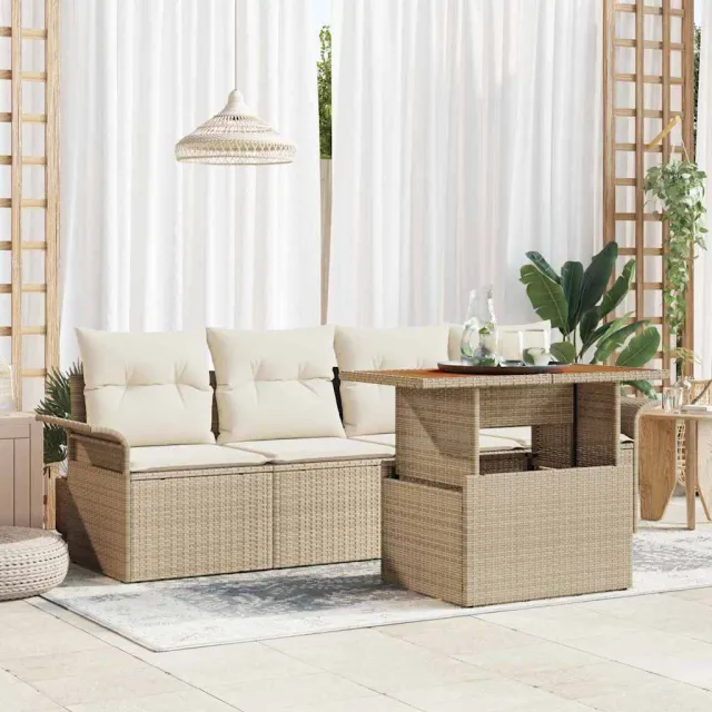 vidaXL Tuinbankenset 5 st Beige en Crème 100 x 55 x 73 cm poly rattan