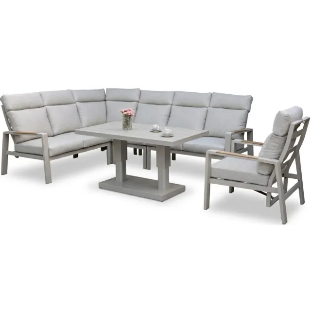 AVH-Collectie Ripasso dining hoek loungeset 6 delig met verstelbare tafel latte zand Zand / Latte / Linen