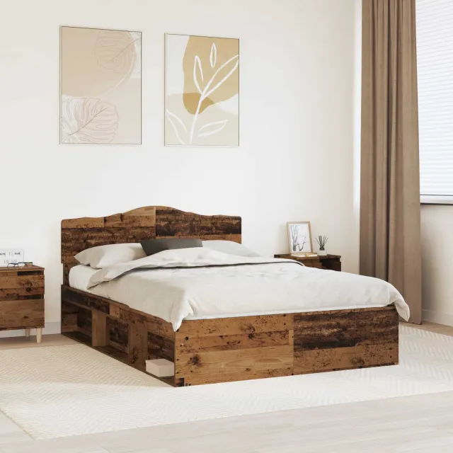 vidaXL Bedframe met hoofdeinde Oudhout 150 x 200 cm Bewerkt hout Bruin