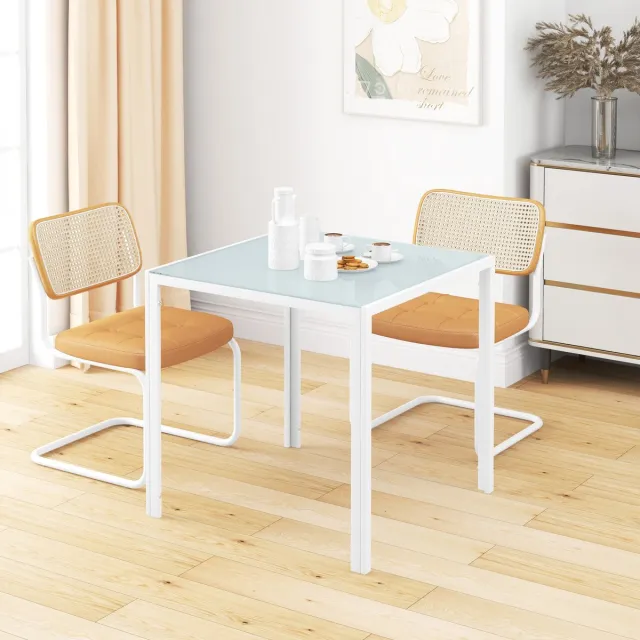 REDOM Vierkante Eettafel - Voor 4 Personen - Compact - Keuken En Eetkamer - Glas En Metaal - Wit - 75 X 75 X 75 Cm Zwart