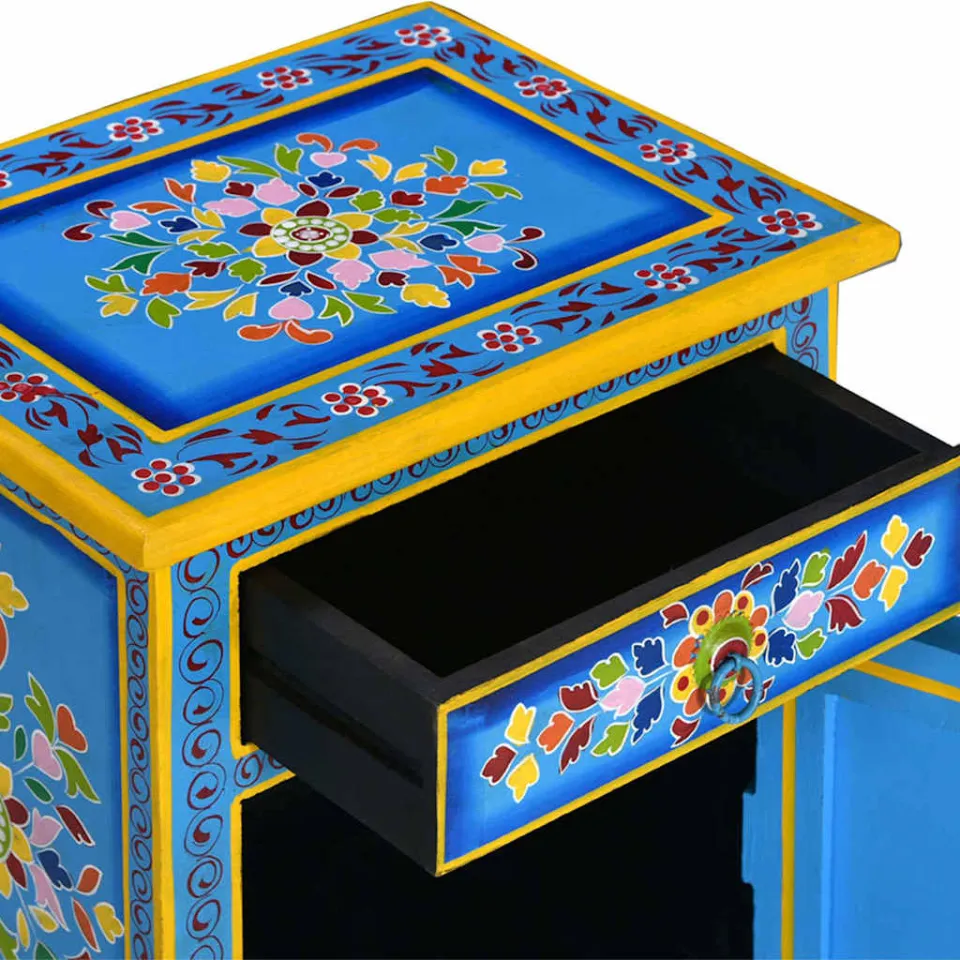 vidaXL Nachtkastje handgeschilderd massief mangohout turquoise, foto 4