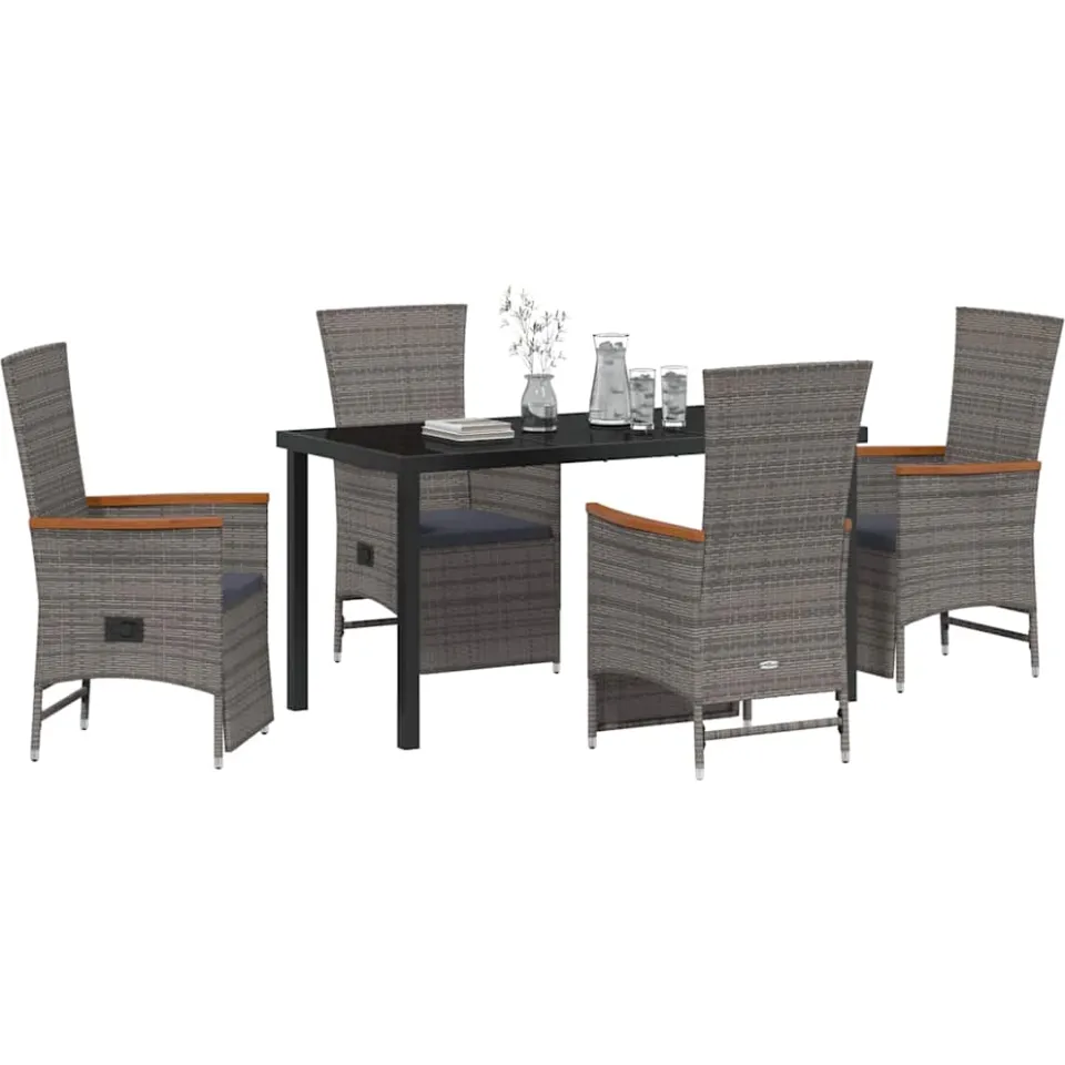 vidaXL Tuin eettafelset 5 st Grijs poly rattan