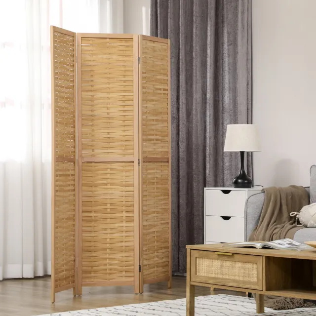 MIVRAY Kamerscherm - 3-Delig Vouwbaar Met Metalen Scharnieren - 120 x 170 cm - Hout - Natuurlijke Houtkleur - Ruimteverdeler Voor Woonkamer Natuurlijk hout