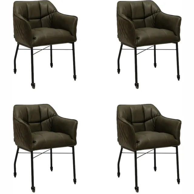 Bronx71 Eetkamerstoel met wieltjes Royce eco-leer groen - eetkamerstoelen set van 4 - stoel Olive / groen