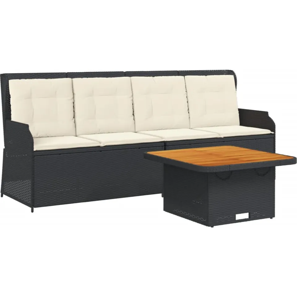 vidaXL 3-delige Loungeset met kussens poly rattan zwart, foto 3