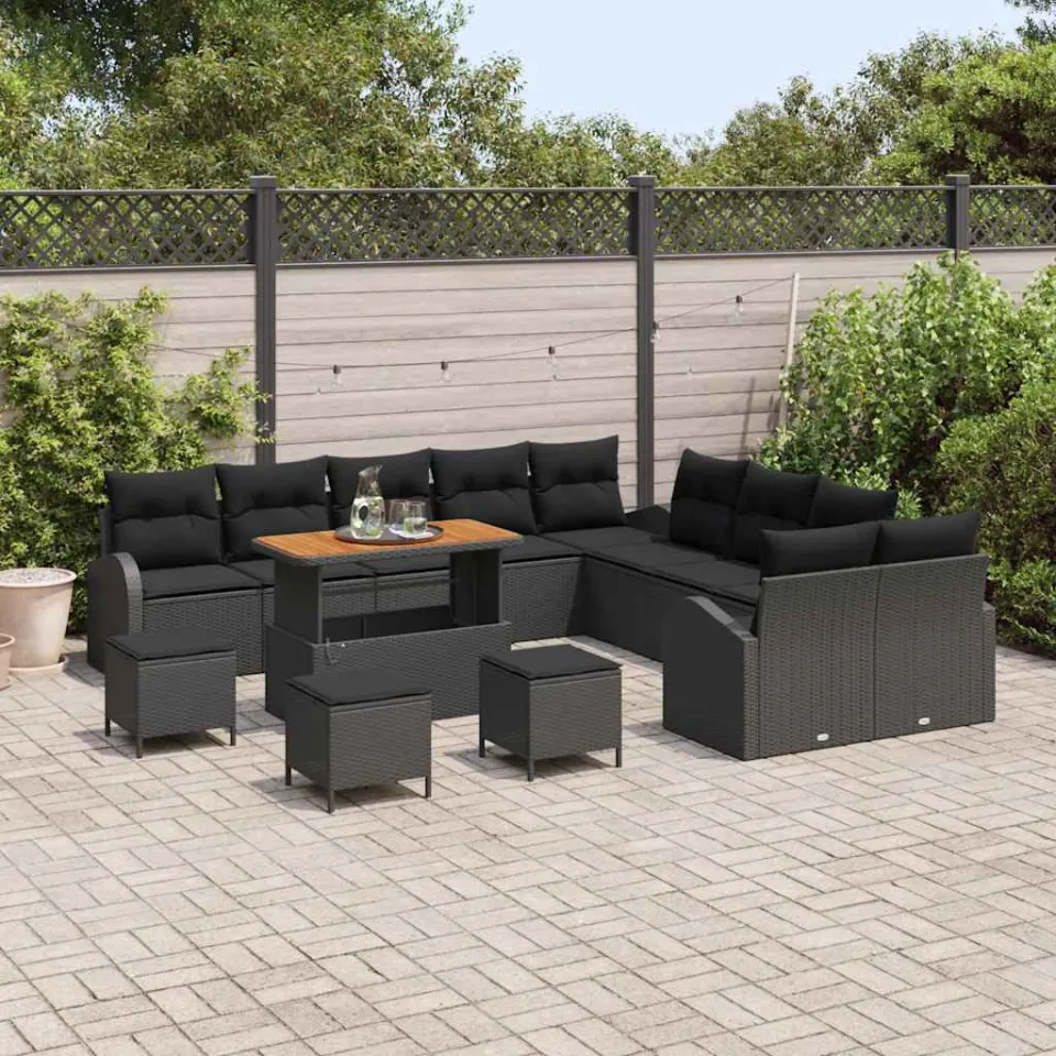 vidaXL Tuinbankenset 14 st Zwart poly rattan, foto 3