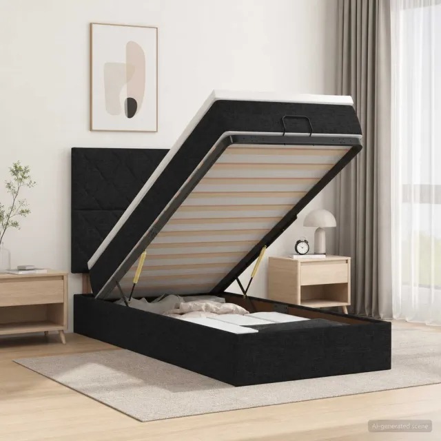 vidaXL Ottoman bed met matras met hoofdeinde Zwart 100 x 200 cm Stof