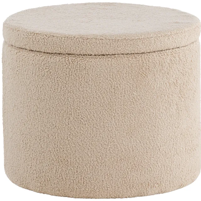Nest living Amelia poef teddystof beige - met opbergruimte - Ø 51 cm