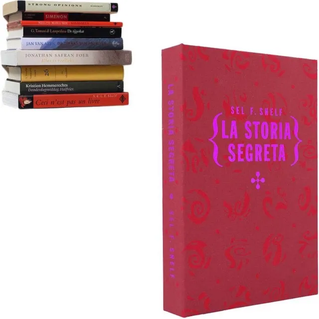 Cleverline Selfshelf - Zwevende boekenplank - Linnen - Rood - tekst La storia segreta - L 22,5 x B 15,5 x H 3,5 cm