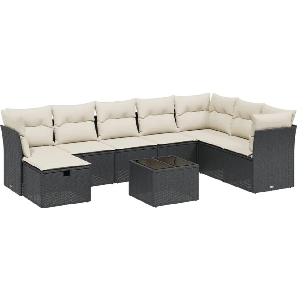 vidaXL 9-delige Loungeset met kussens poly rattan zwart, foto 3