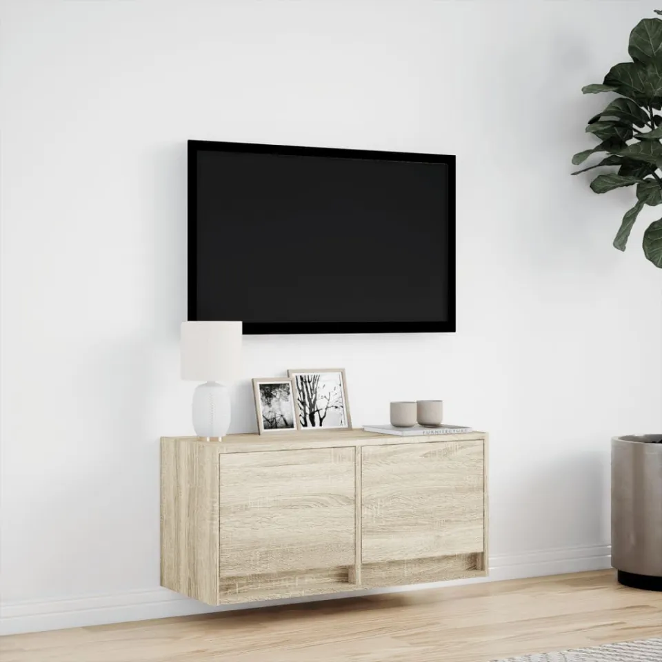 vidaXL Tv-wandmeubel met LED-verlichting 80x31x35 cm sonoma eikenkleur, foto 2
