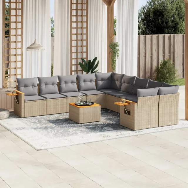 vidaXL 11-delige Tuinset met kussens poly rattan beige, foto 2