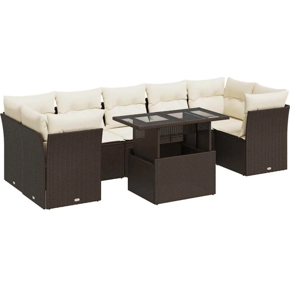 vidaXL 8-delige Loungeset met kussens poly rattan bruin