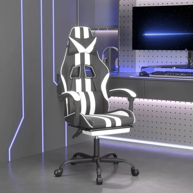 vidaXL Gamestoel - met - voetensteun - kunstleer - zwart - en - wit zwart en wit