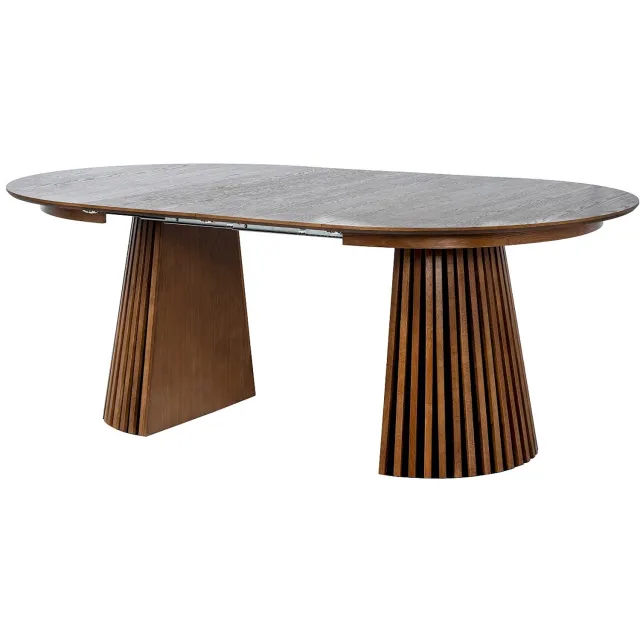 Vente-unique Uitschuifbare eettafel voor 4 tot 8 personen in eiken fineer - Natuurlijk donker - CARMIZA