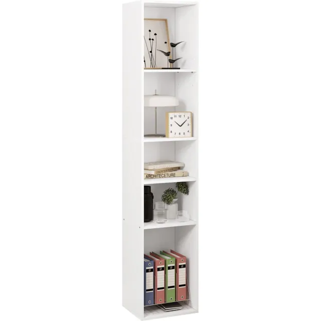Happyment Boekenkast Kali - 5 Vakken - Wit - Boekenkast - Boekenrek - Woonkamer, slaapkamer en kinderkamer - Hout - 30 x 151 x 26 cm