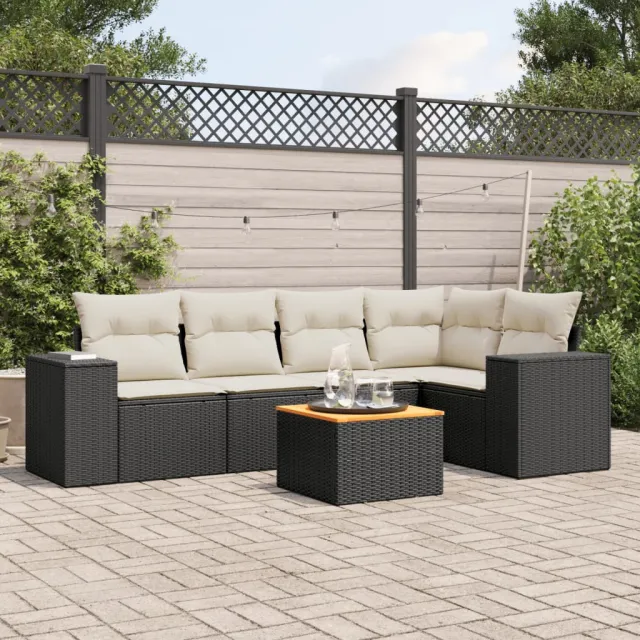 vidaXL 6-delige Loungeset met kussens poly rattan zwart, foto 2