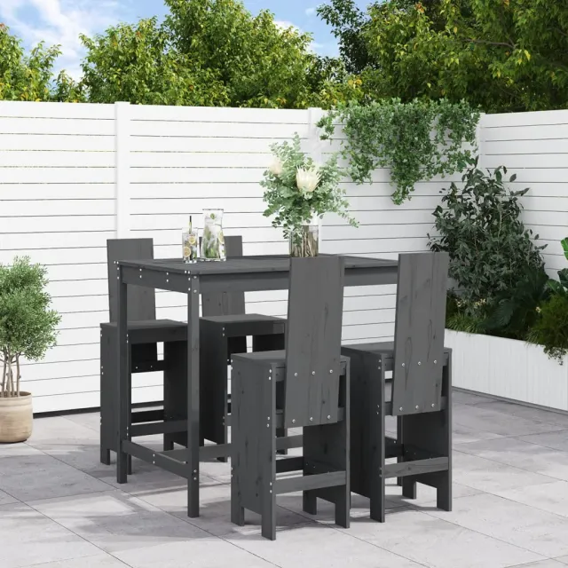 vidaXL 5-delige Tuinbarset massief grenenhout grijs, foto 2