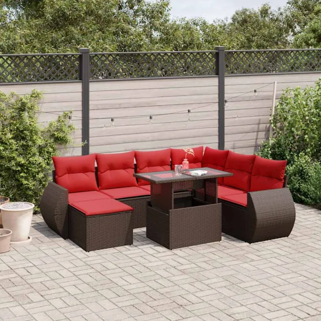 vidaXL 8-delige tuinbankset met kussens, bruin polyrotan, foto 2