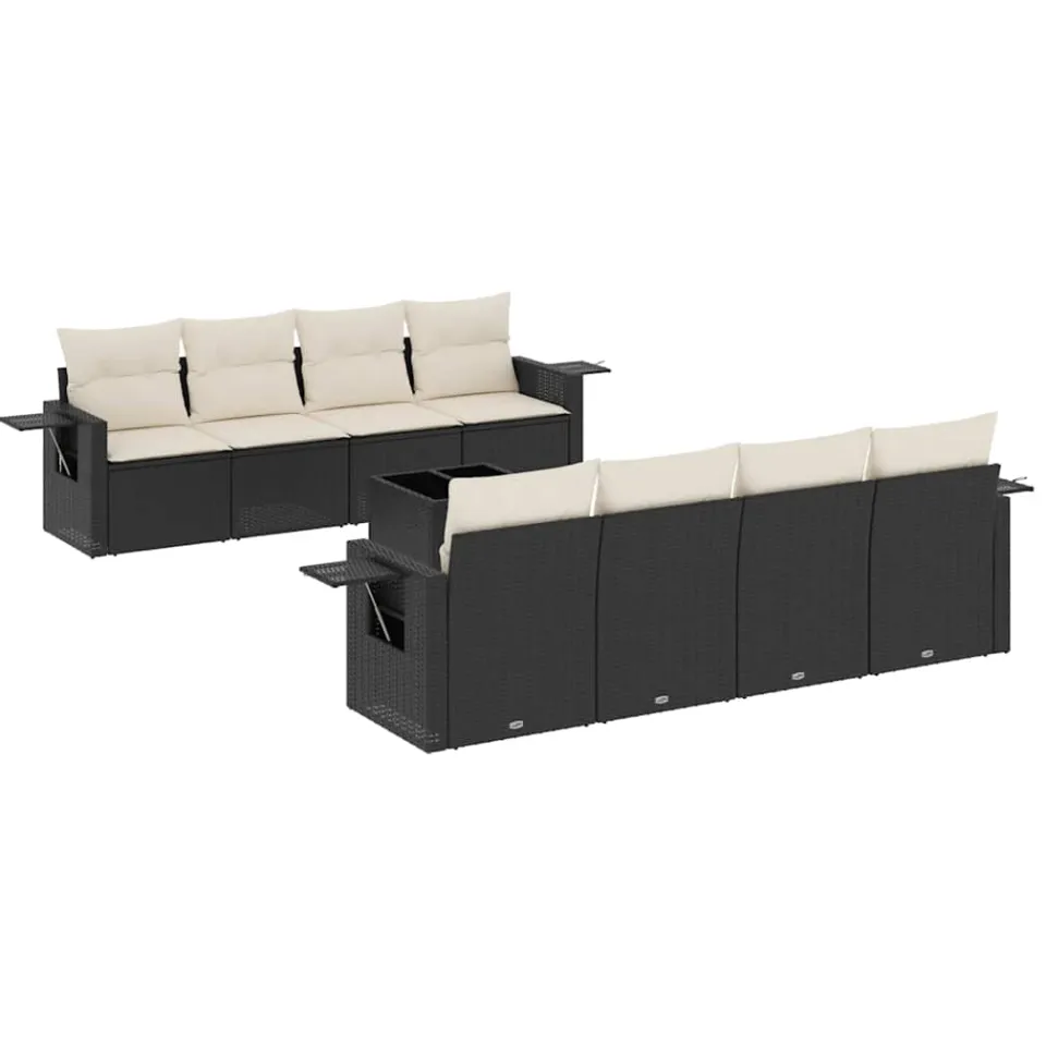 vidaXL 9-delige Loungeset met kussens poly rattan zwart
