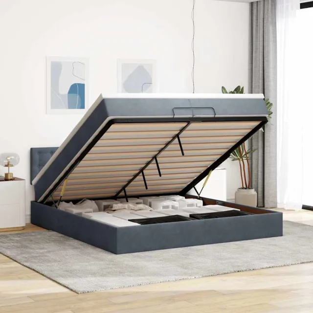 vidaXL Ottoman bed met matrassen en LED's 200x200cm fluweel grijs