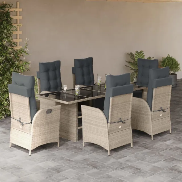 vidaXL 7-delige Tuinset met kussens poly rattan grijs
