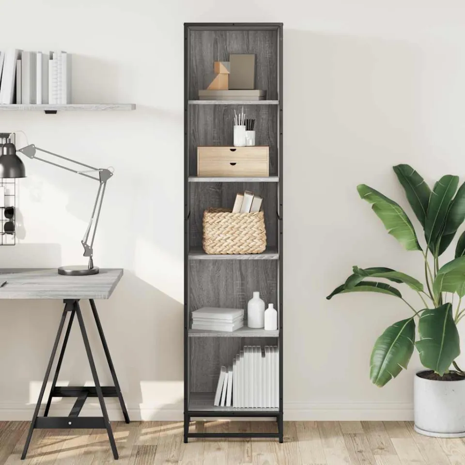 vidaXL Boekenkast 40x35x170,5 cm bewerkt hout grijs sonoma eikenkleur, foto 2