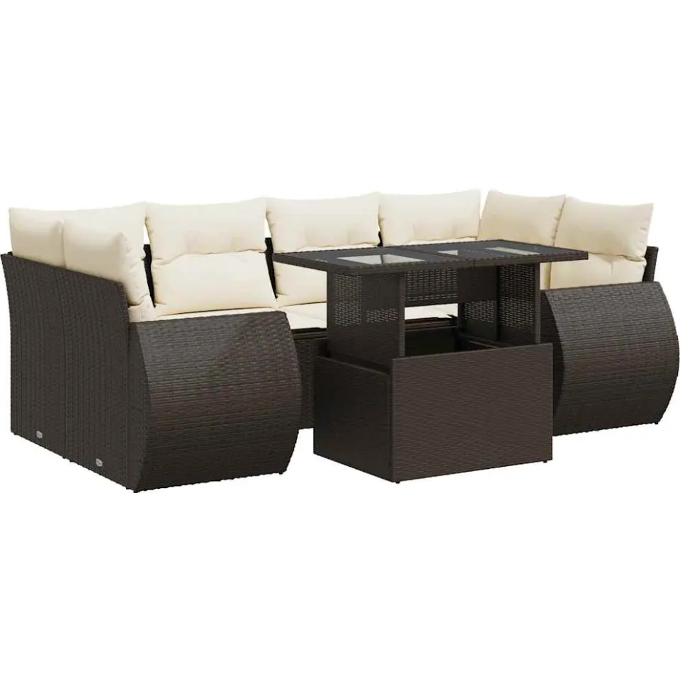 vidaXL 7-delige Loungeset met kussens poly rattan bruin, foto 3