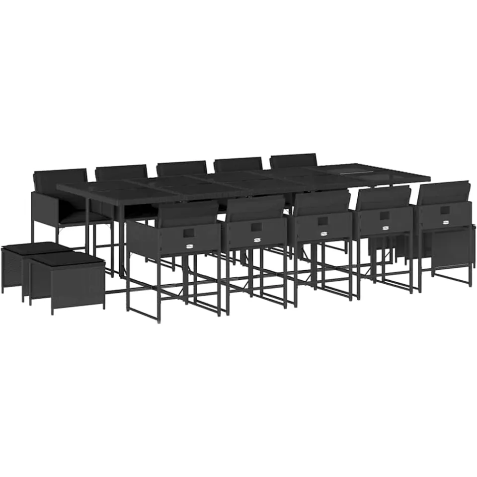 vidaXL 15-delige Tuinset met kussens poly rattan zwart, foto 3