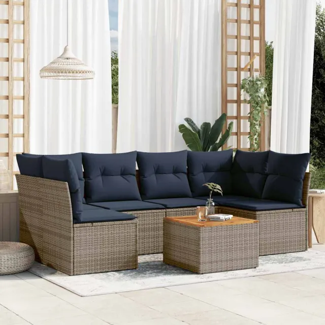 vidaXL 7-delige Loungeset met kussens poly rattan grijs, foto 2