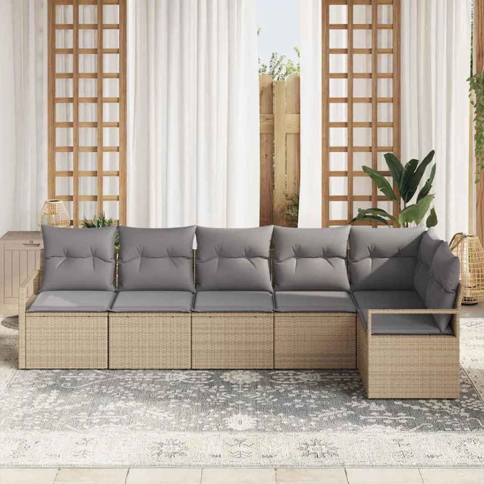 vidaXL Bankstel 6 st Beige poly rattan, foto 2