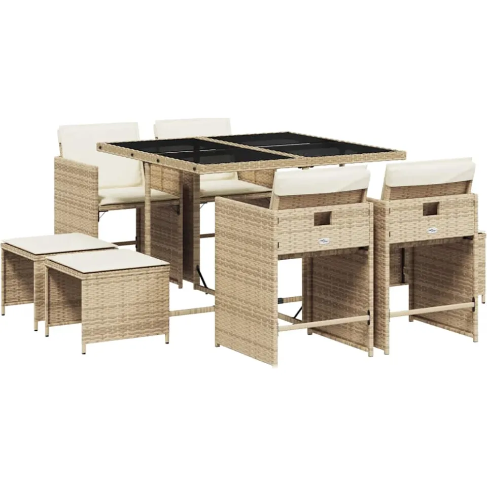 vidaXL 9-delige Tuinset met kussens poly rattan beige