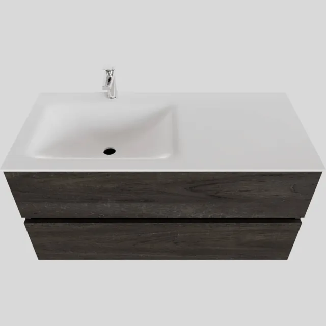 Boss & Wessing Badkamermeubel Solid Surface BWS Oslo 100x46 cm Links Wood Dark Brown (met 1 kraangat) Houtlook