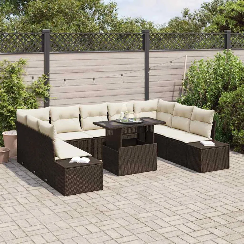 vidaXL Tuin Sofa Set 10 st Bruin poly rattan, foto 3