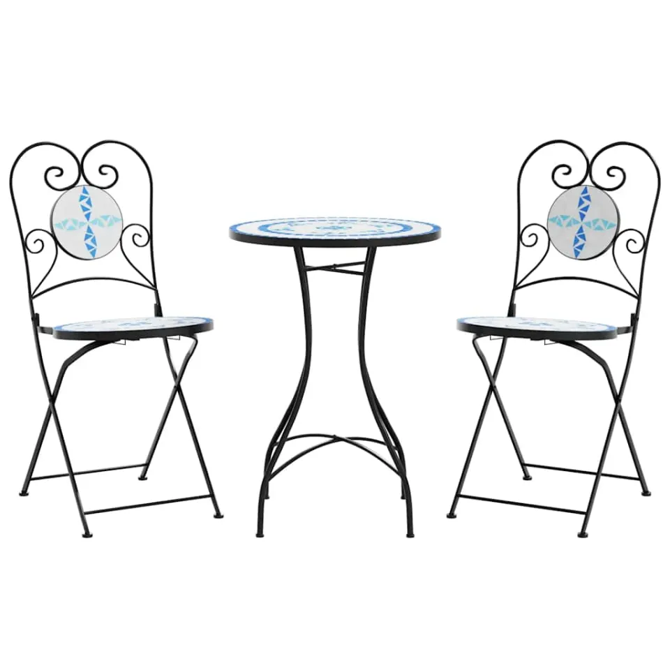 vidaXL Bistroset mozaïek ijzer en keramiek blauw en wit