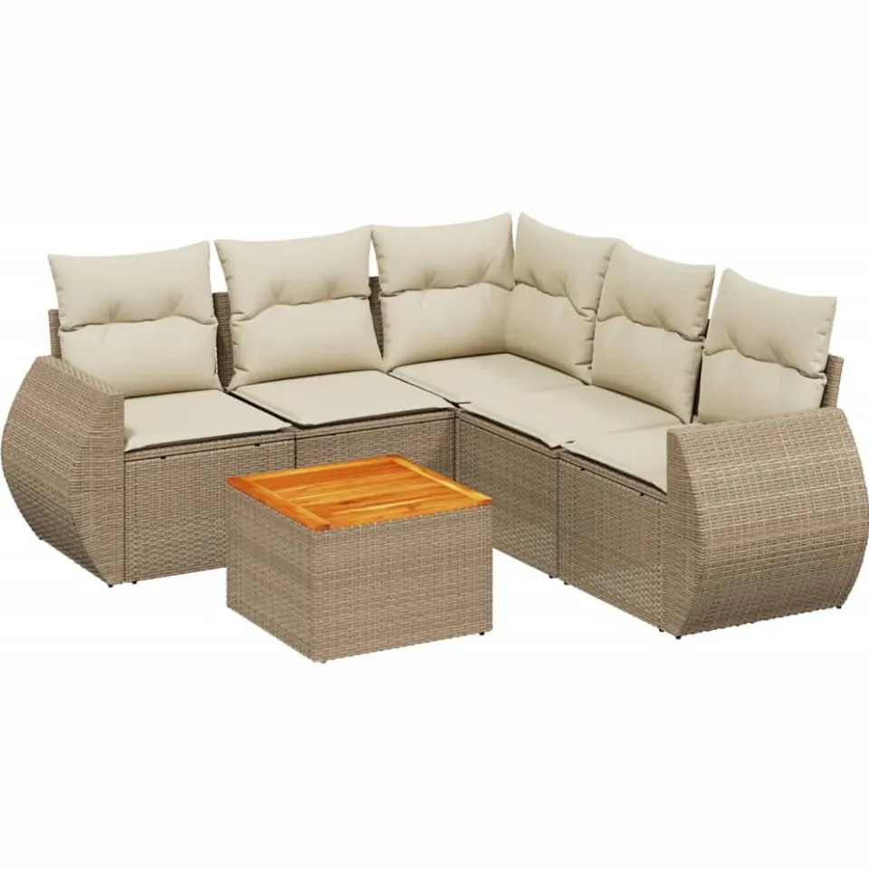 vidaXL 6-delige Loungeset met kussens poly rattan beige, foto 3