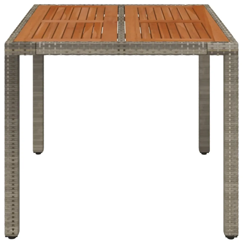 vidaXL Tuintafel met houten blad 90x90x75 cm poly rattan grijs