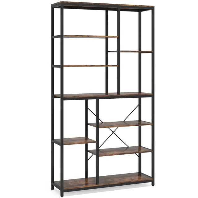 Mura Logistiek Mura Boekenkast - Opbergkast - Boekenrek - Vakkenkast - Boekenplank - 9 Etages Opbergruimte - Metaal - 200cm Hoogte - Bruin