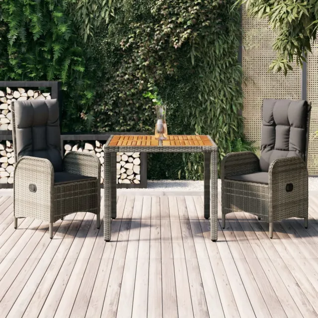 vidaXL 3-delige Tuinset met kussens poly rattan grijs, foto 2