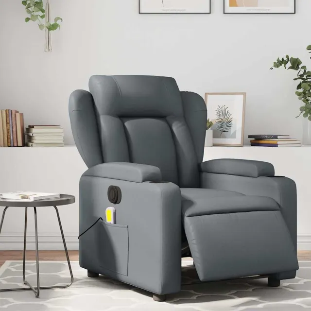 vidaXL Massagestoel verstelbaar elektrisch kunstleer grijs