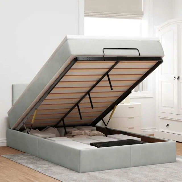 vidaXL Ottoman bed met matras en LED's 120x200 cm fluweel lichtgrijs grijs