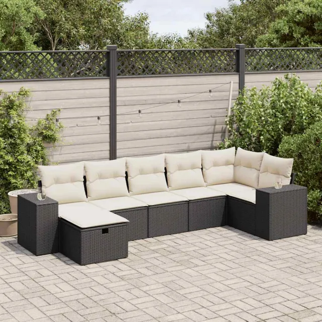 vidaXL 7-delige Loungeset met kussens poly rattan zwart, foto 2