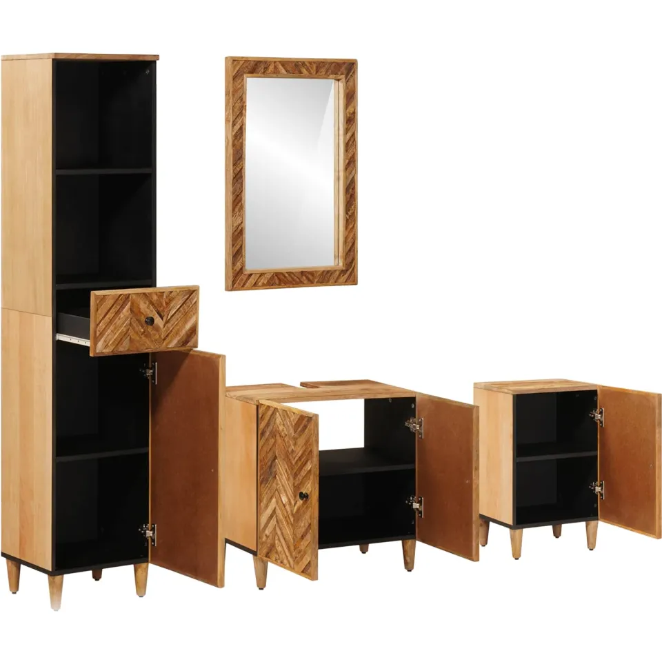 vidaXL Badkamerkastenset 4 st 62 x 33 x 58 cm Massief Mango Hout bruin, foto 2