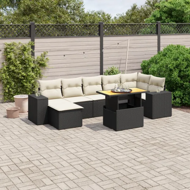 vidaXL 8-delige Loungeset met kussens poly rattan zwart, foto 2
