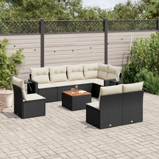 vidaXL 9-delige Loungeset met kussens poly rattan zwart, foto 2