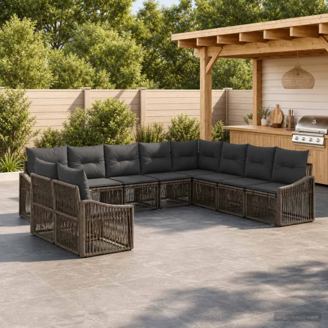 vidaXL Tuinbankenset 10 st 10-zits Grijs poly rattan, foto 2