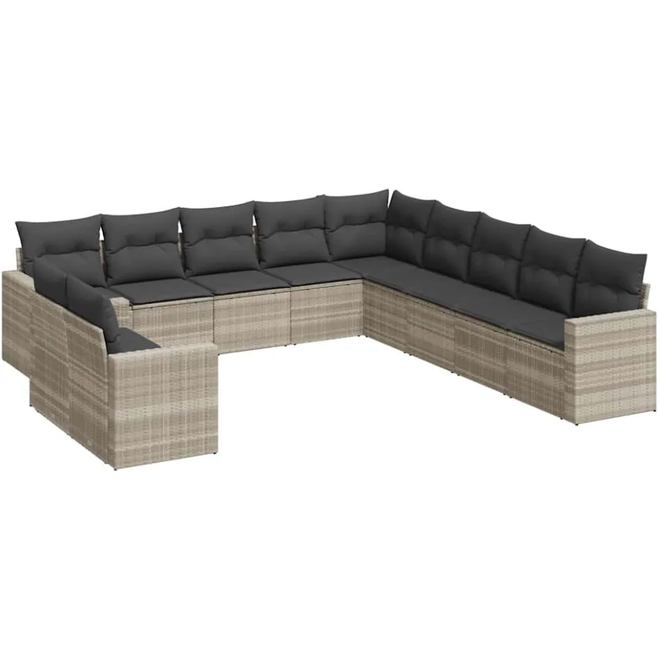 vidaXL 11-delige Loungeset met kussens poly rattan lichtgrijs grijs, foto 3