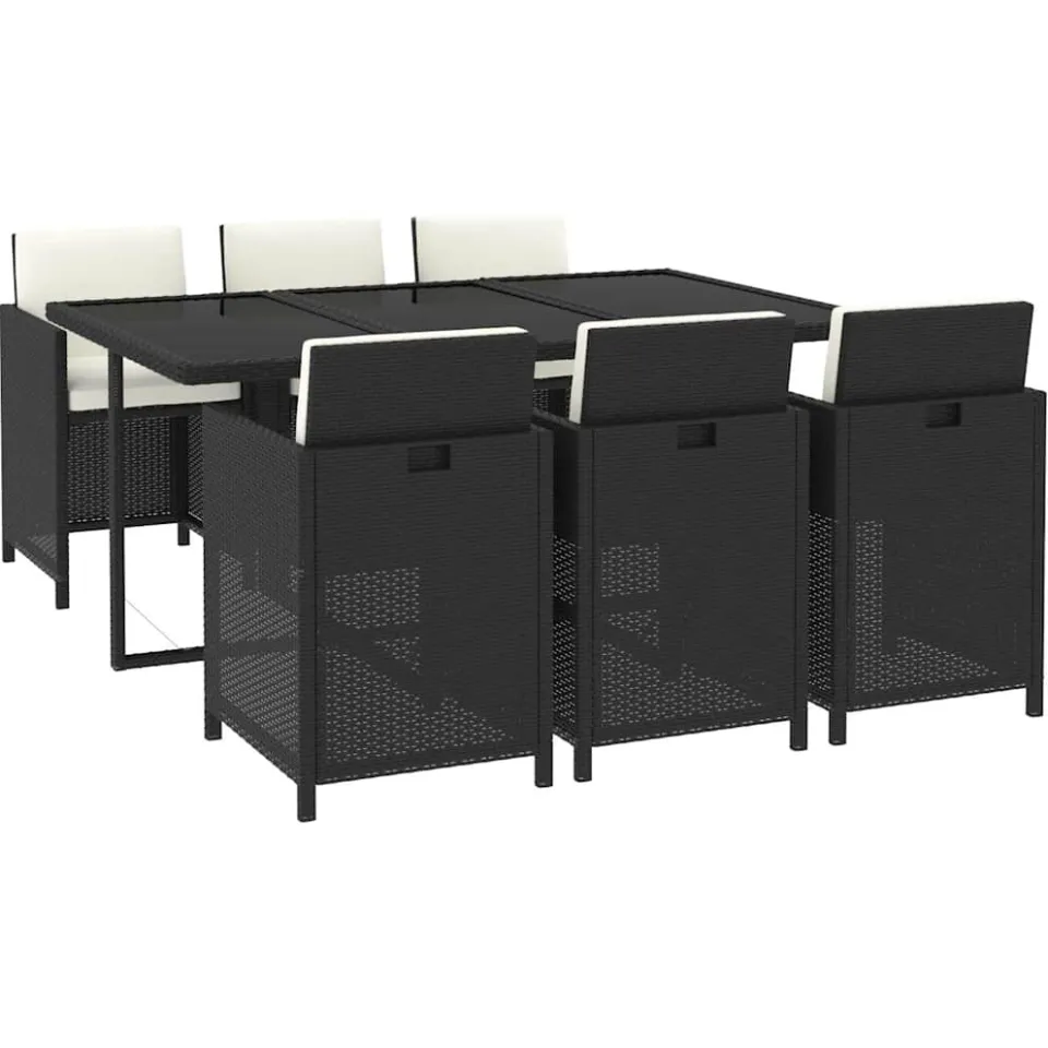 vidaXL 7-delige Tuinset met kussens poly rattan zwart