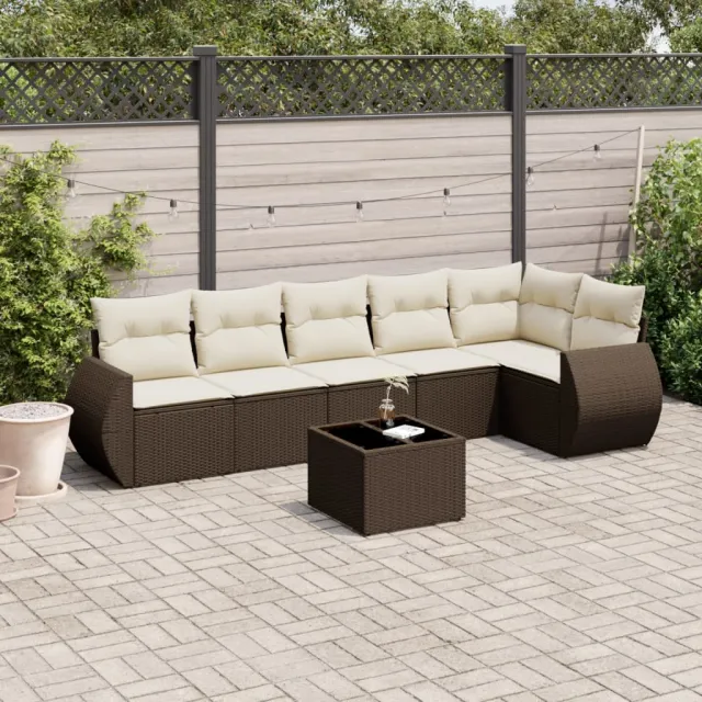 vidaXL 7-delige Loungeset met kussens poly rattan bruin, foto 2